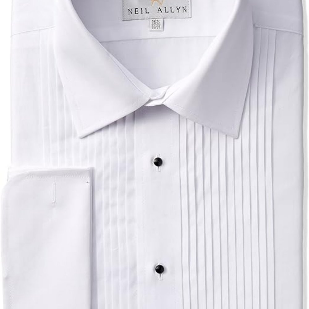 Neil Allyn White Tuxedo Shirt Lay Down Collar French Cuff Brand  Size 17 32/33